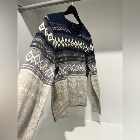 J.Crew Cropped Crewneck Sweater blue fair isle wool blend sweater size XL - Picture 8 of 11